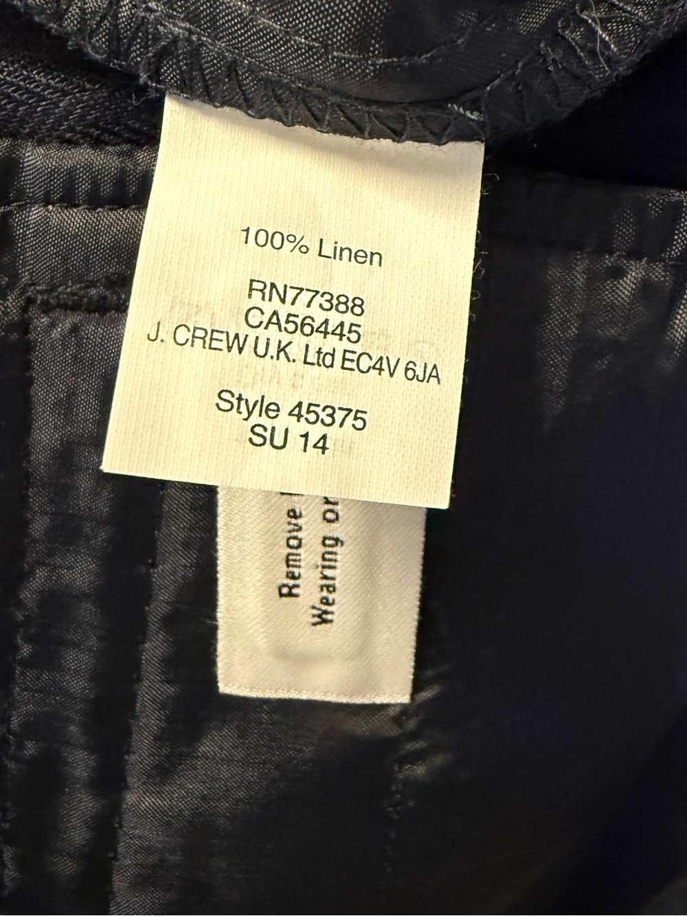 J Crew Bristol Slim 100% linen trouser Straight leg Pants Size 2 NAVY $128 NWOT - Picture 11 of 15